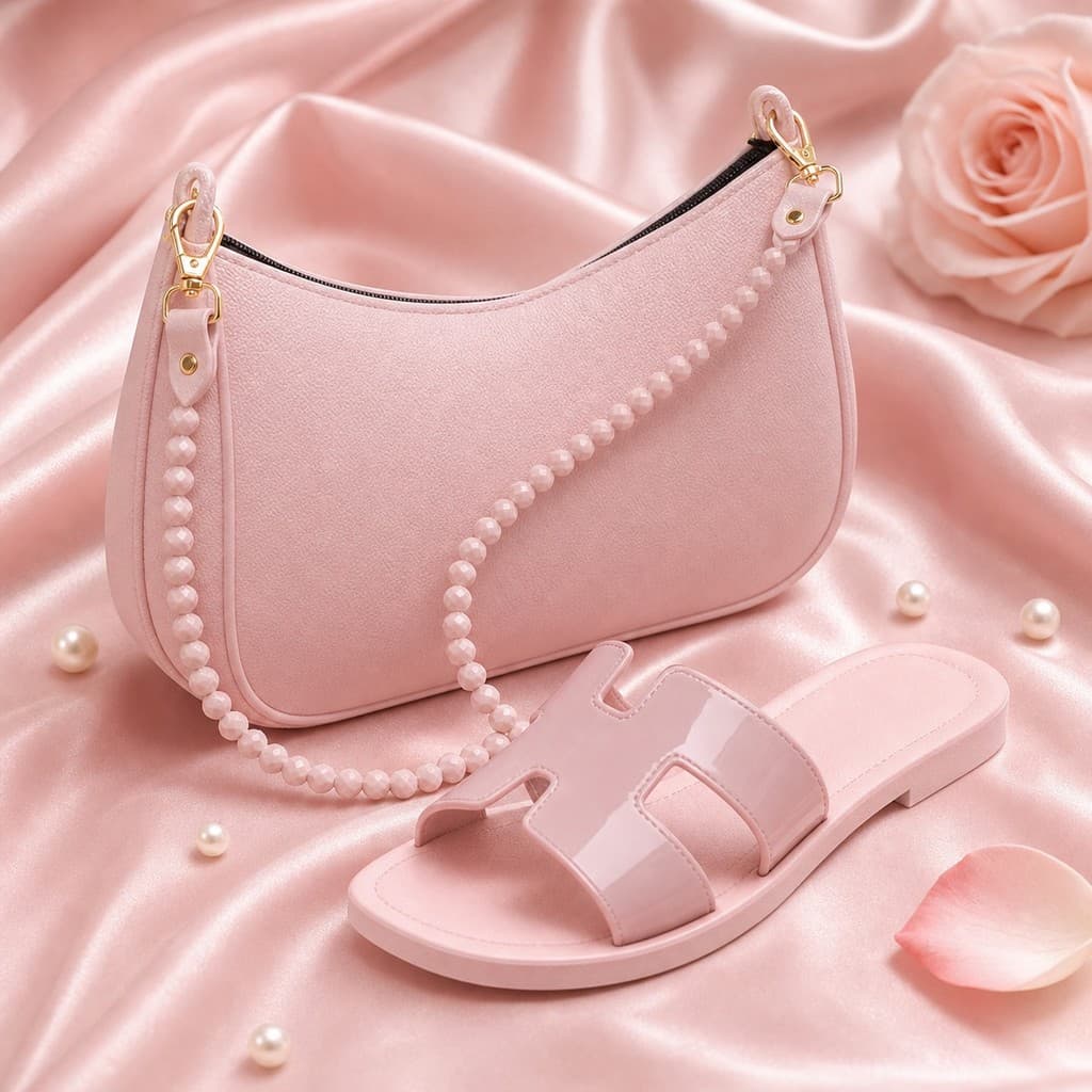 Kit Bolsa Baguete Feminina Com Rasteira PVC Confortável Look Completo Casual Praia Passeio Dia a Dia