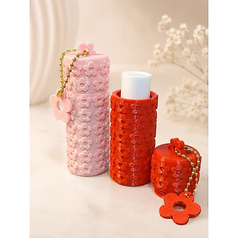 Porta-Hidratante Labial com Chaveiro Floral – Estojo Protetor para Bolsa