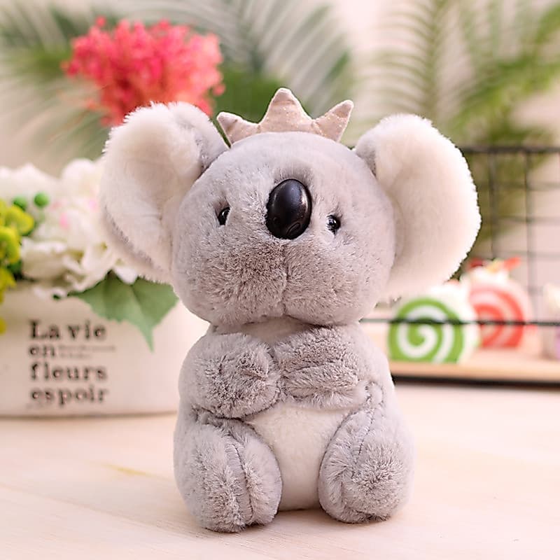 Simulação coala brinquedo de pelúcia austrália vestindo coroa tamanho pequeno boneca bonito influenciador boneca para na