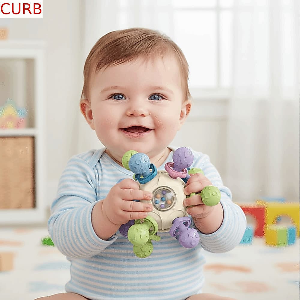 Brinquedo De Bola Multi Sensorial CURB , Mastigar De Silicone Macio Com Som De Clique Redonda , De Agarrar Manhattan Mas
