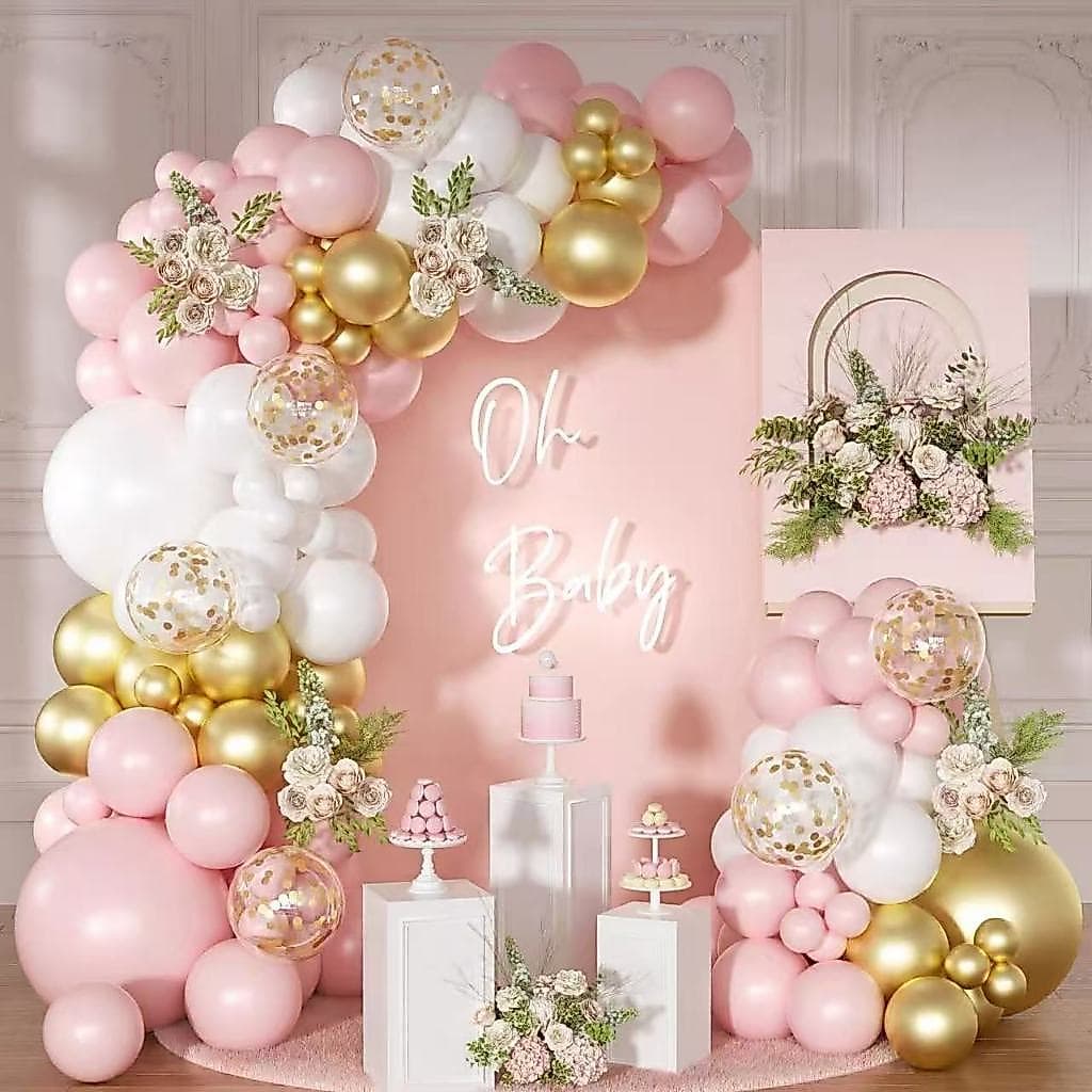 Kit 108 Peças - Balões Rose Gold com Confete Pó para Festa Menina/Casamento