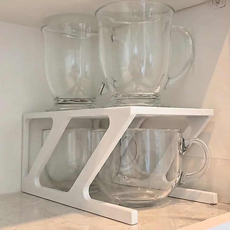 Porta xicaras Organizador de Canecas para Armário | Prateleira Empilhável Economiza Espaço na Cozinha e Copa