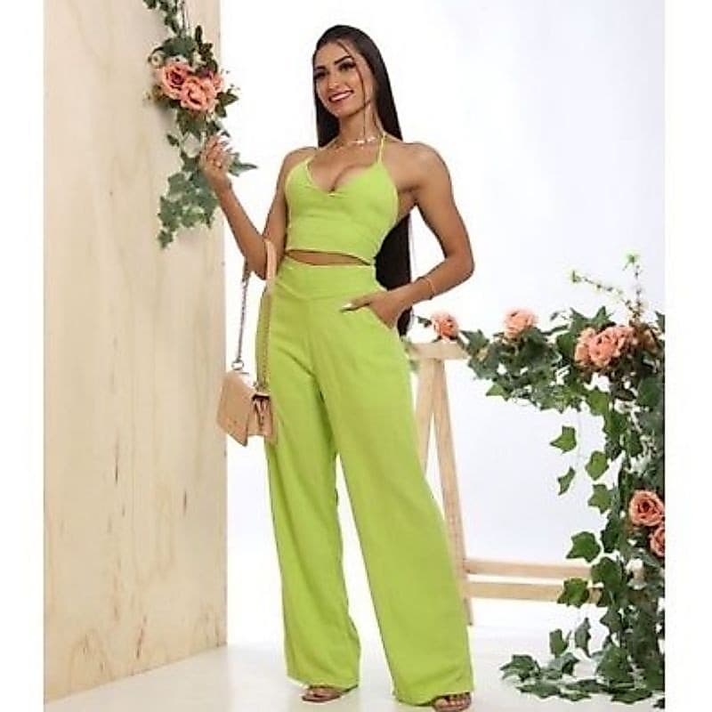 Conjunto feminina cropped com calça Pantalona #01
