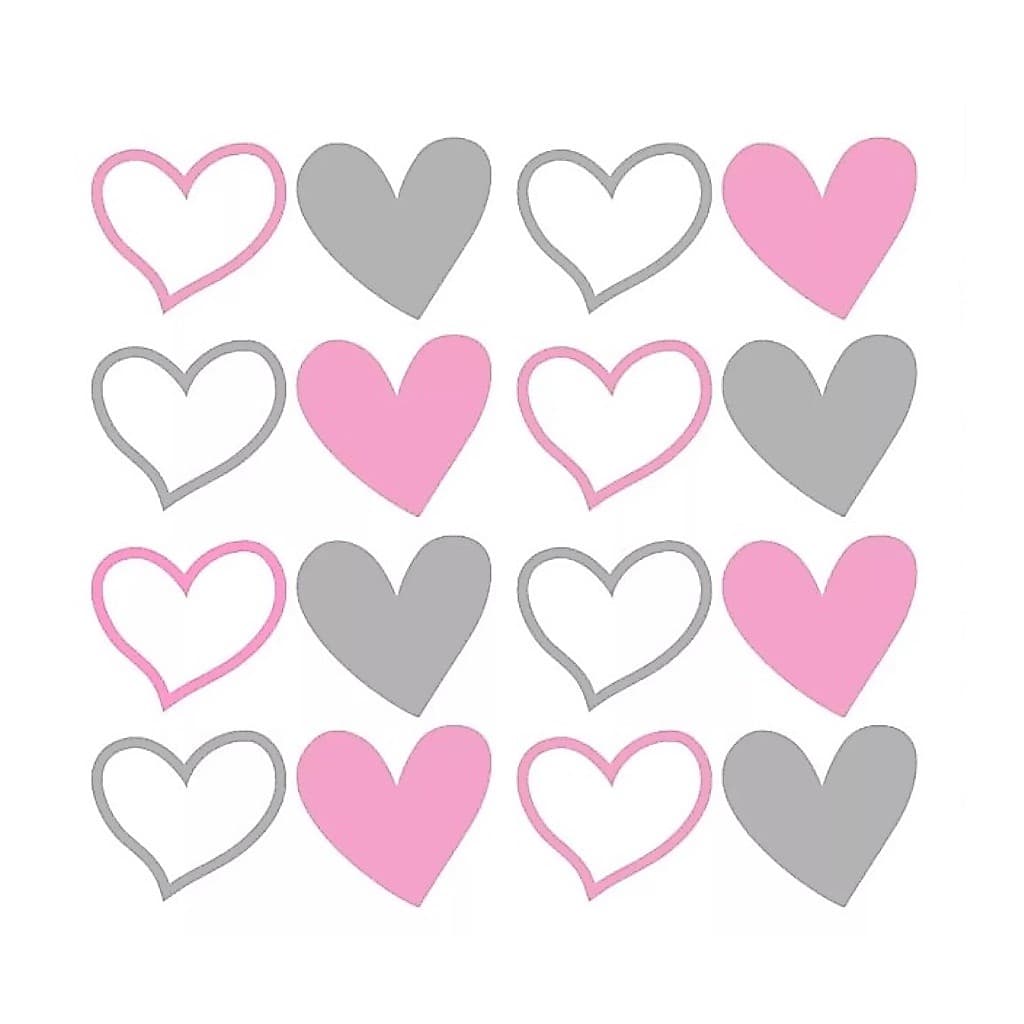 ADESIVO DECORATIVO DE PAREDE CORAÇÃO (VAZADO/CHEIO) 130un 5cm COR ROSA+CINZA