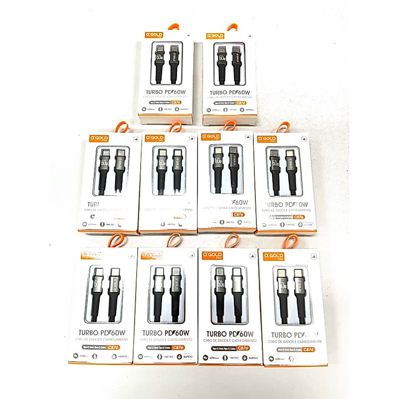 kit 10 cabos de carga e dados 60W tipo-c para tipo-c MARCA  A GOLD