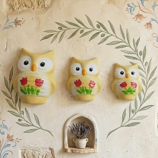Trio De Coruja Corujinhas Em Cerâmica De Decoração De Parede Pintado A Mão Varanda Jardim Promoção mais vendido