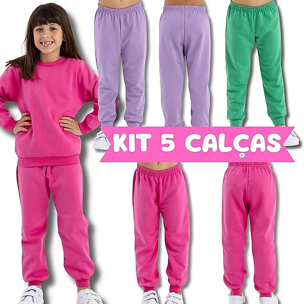 Kit 3 e 5 Calças de Moletom infantil Menina 1 ao 14