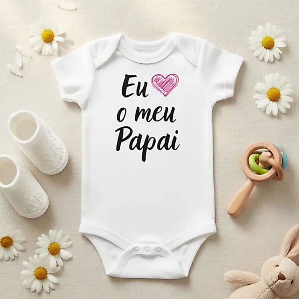 Body curto bebê branco divertido estampado frases eu amo o meu papai mamãe