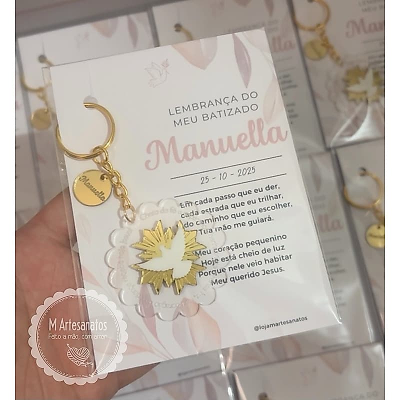 Chaveiro de acrílico com Divino Espirito Santo Lembrancinha Batizado Primeira Eucaristia Primeira Comunhão Crisma