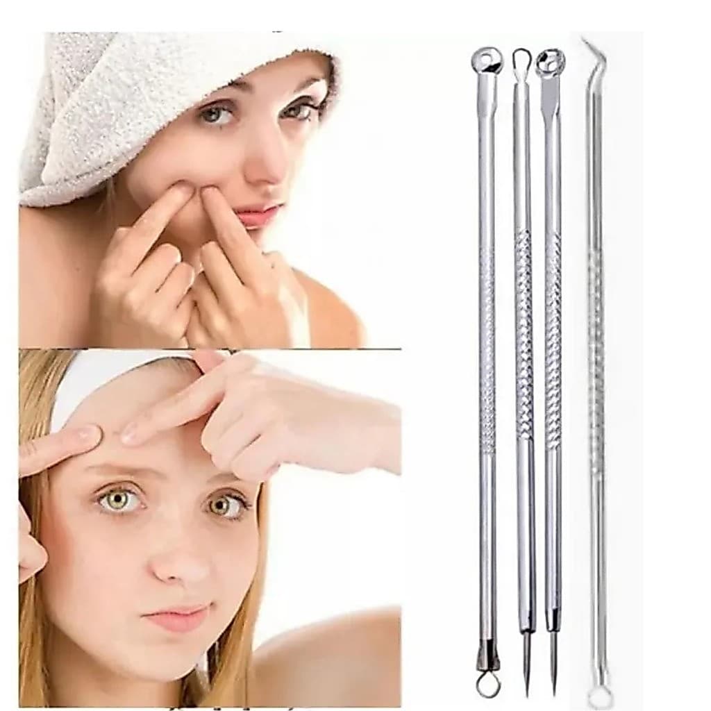 Kit Acne Espinha Removedor De Cravos Profissional 4 Pçs de Ponta Dupla com Pinça/Extrator/Agulha