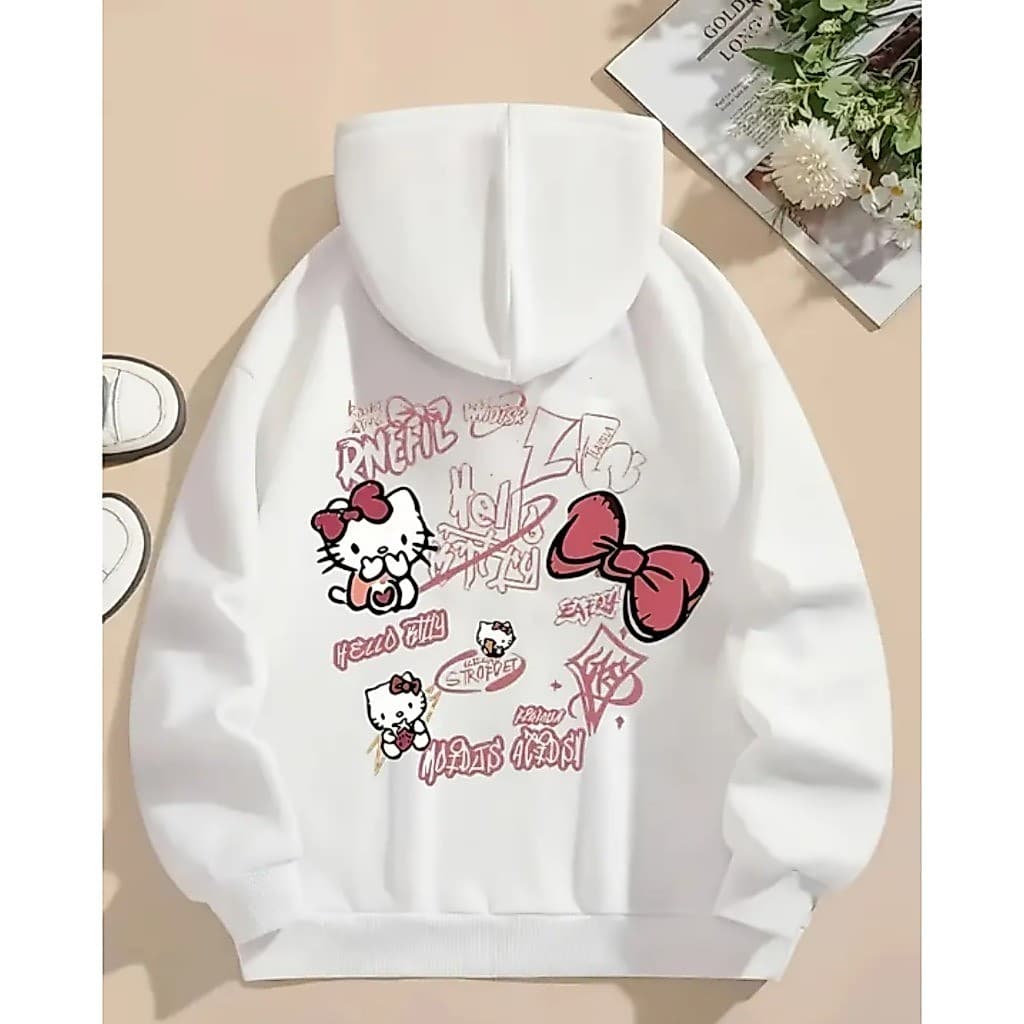 Moletom Masculino Flanelado Canguru Unissex Estampa Criativa Hello Kitty Inverno Quente