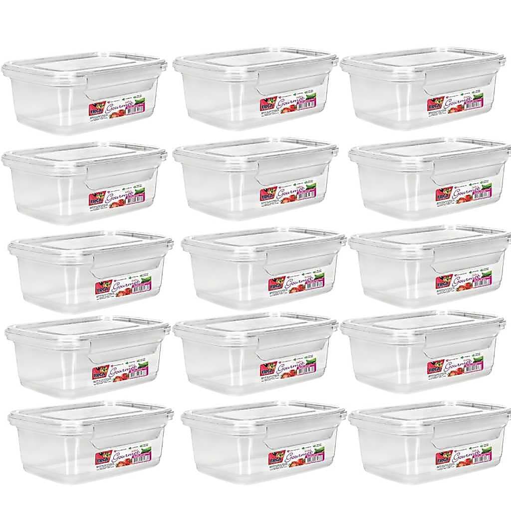 Kit 15 Potes 750ml Marmita Fitness Semanal Organizador com Travas Livre BPA Microondas Freezer Plastico Transparente