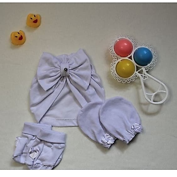 Memelbaby Kit Turbante, luvas e sapatinhos branco