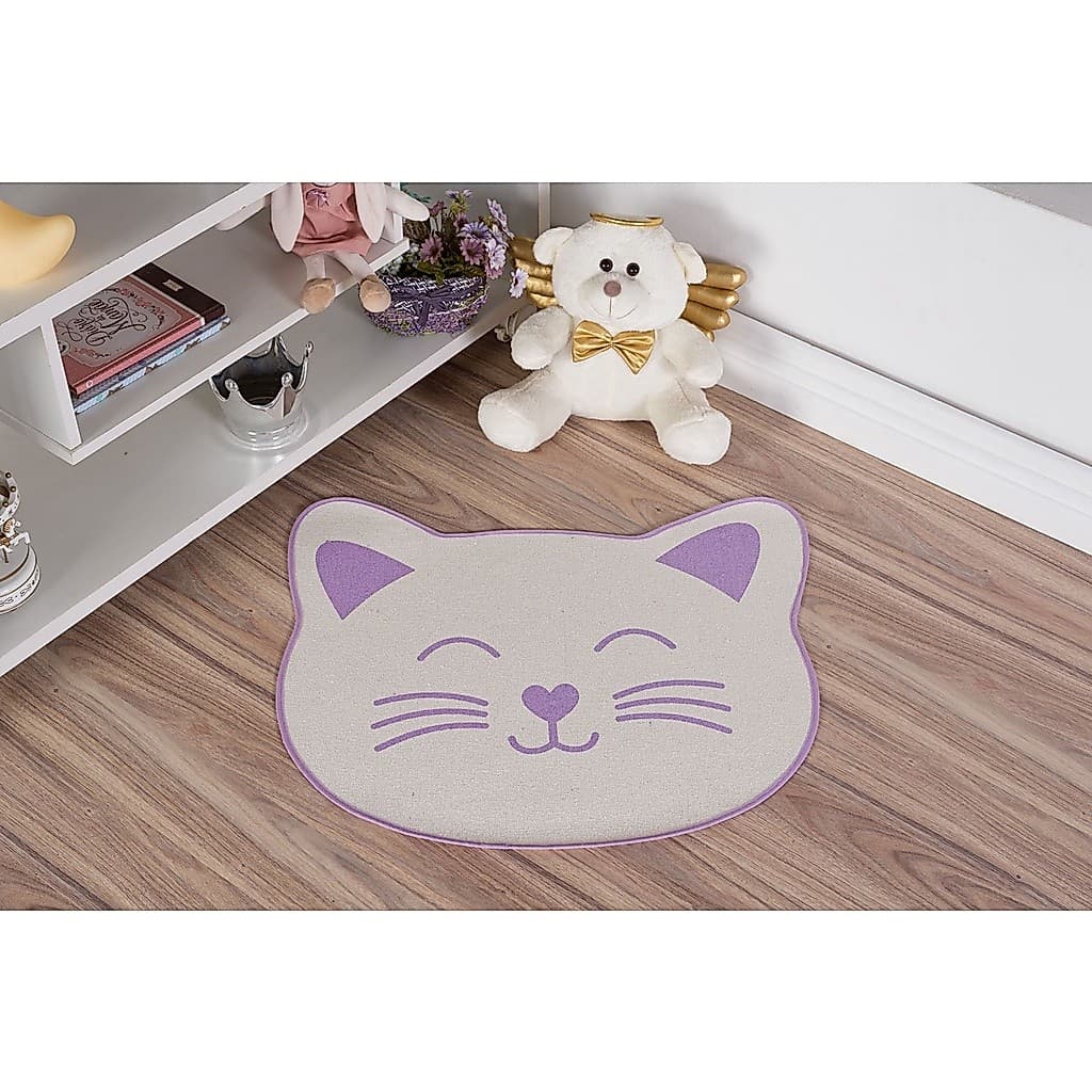 Tapete Infantil Natural Formato de Gato Lilás 56X64CM