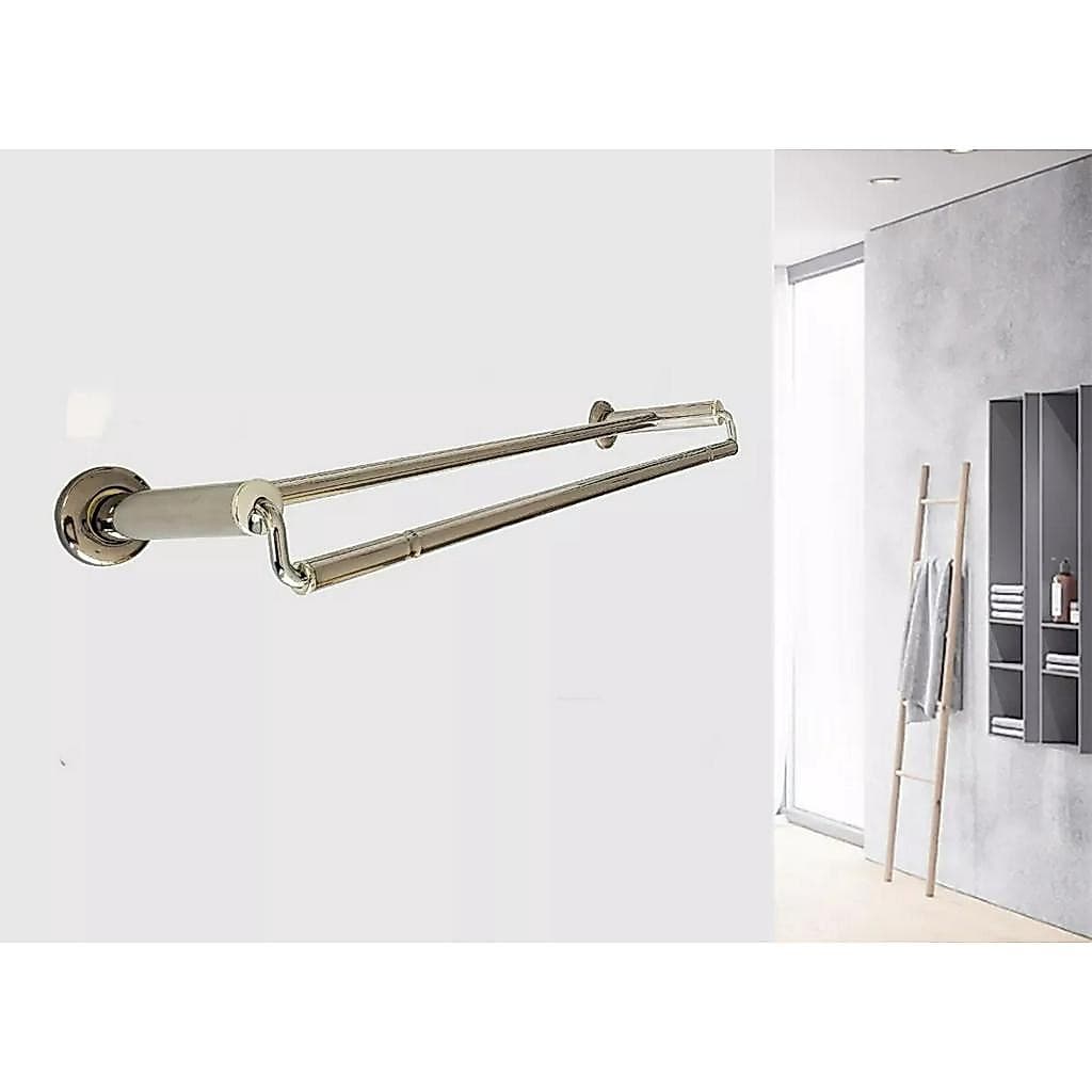 01 Porta Toalha Duplo Cromado 55cm Estilo Romano Elegante Fixação Por Parafuso