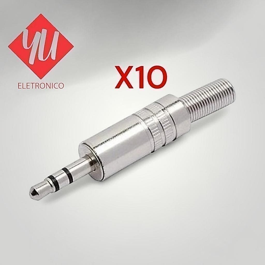 10 Uni. Conector P2 stereo Soldada Metal