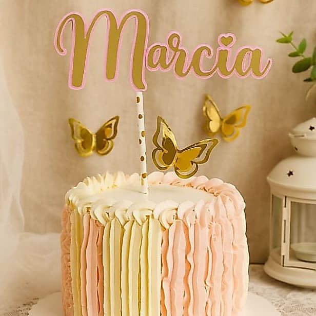 Topo de Bolo Personalizado com Nome  - Topper com Nome- Decoração de Bolo- Topo de Bolo Borboletas Luxo