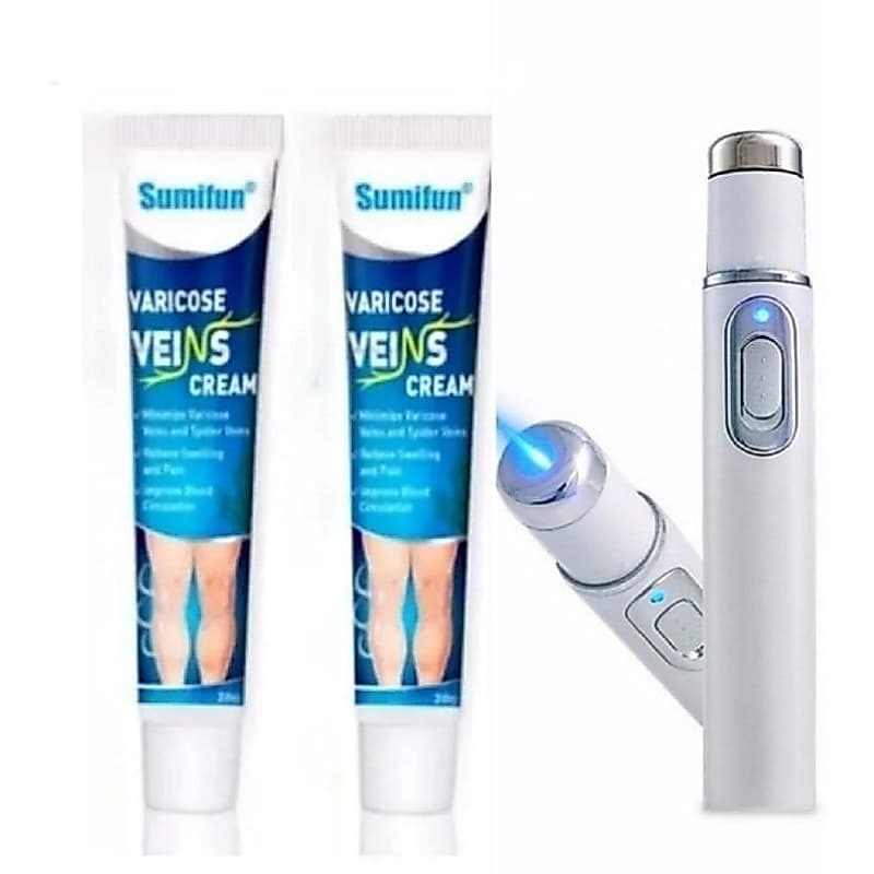 Kit 2 Pomadas Varizes Vasos Vasinhos Veias nas Pernas Com Caneta Laser Led Azul
