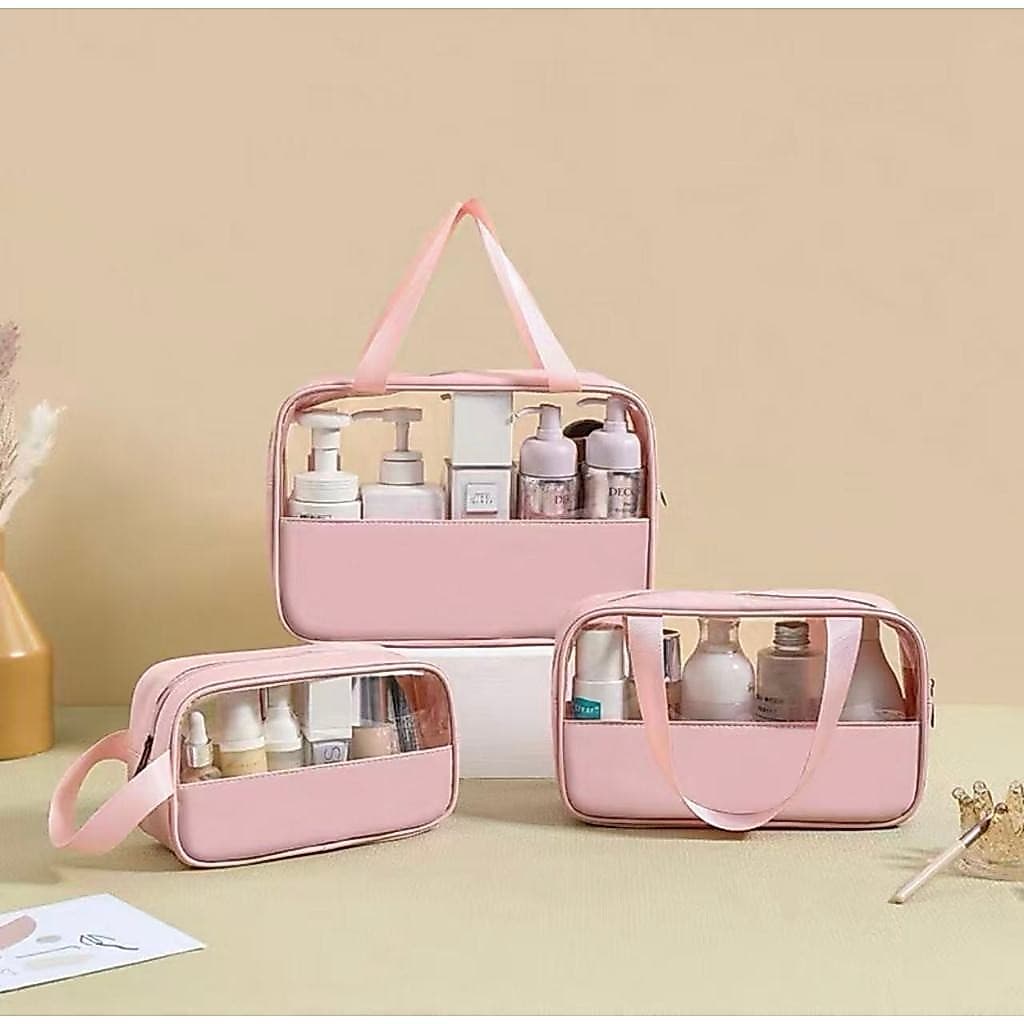 Kit 3 Bolsa Portátil Transparente Para Viagem Cosméticos Produtos De Higiene Pessoal--QingTian