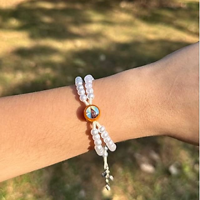 Terço Pulseira Pérola Nossa senhora Aparecida e São Bento Terço de Pulso Pulseira de Terço