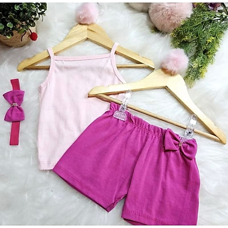 Conjunto Bebê Menina Verão Regata/ shorts/ faixa de cabelo