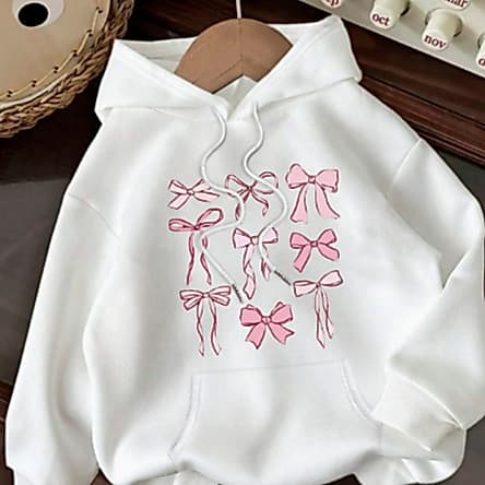 Casaco Blusa de Moletom Minimalista Lacinhos Rosas Coquette Fofo Menina Quentinho Y2k