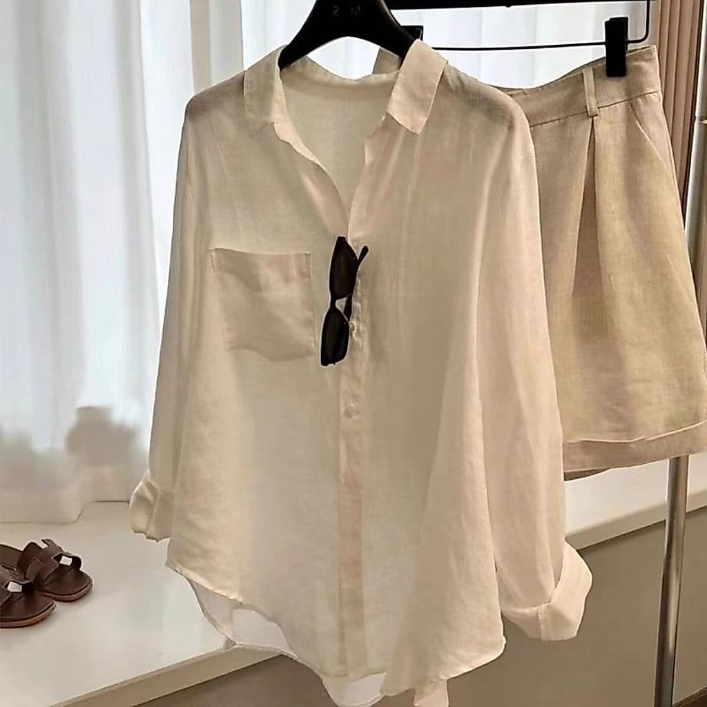 Camisa De Linho Estilo Dinheiro Antigo Feminino Fino Solto Elegante Algodão E Mangas Compridas Proteção Solar Topos ls42