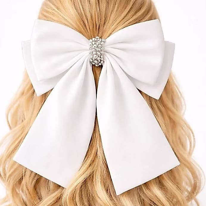 Laço para Daminha de Casamento Branco com Pérolas Estilo Clássico Romântico