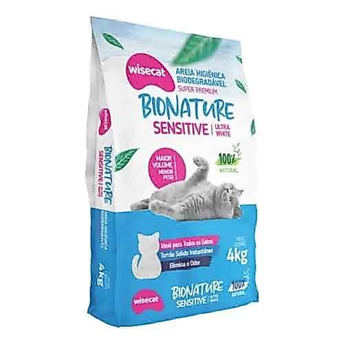 Areia Higiênica Biodegradável para Gatos Wisecat Bionature Sensitive Fina 4KG