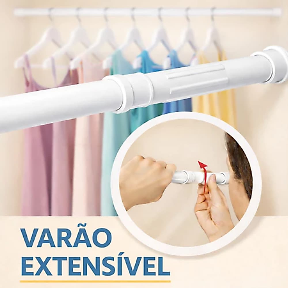 Varão Extensível Ajustável 45cm a 1,50m Cortina Box Banheiro Sem Furo
