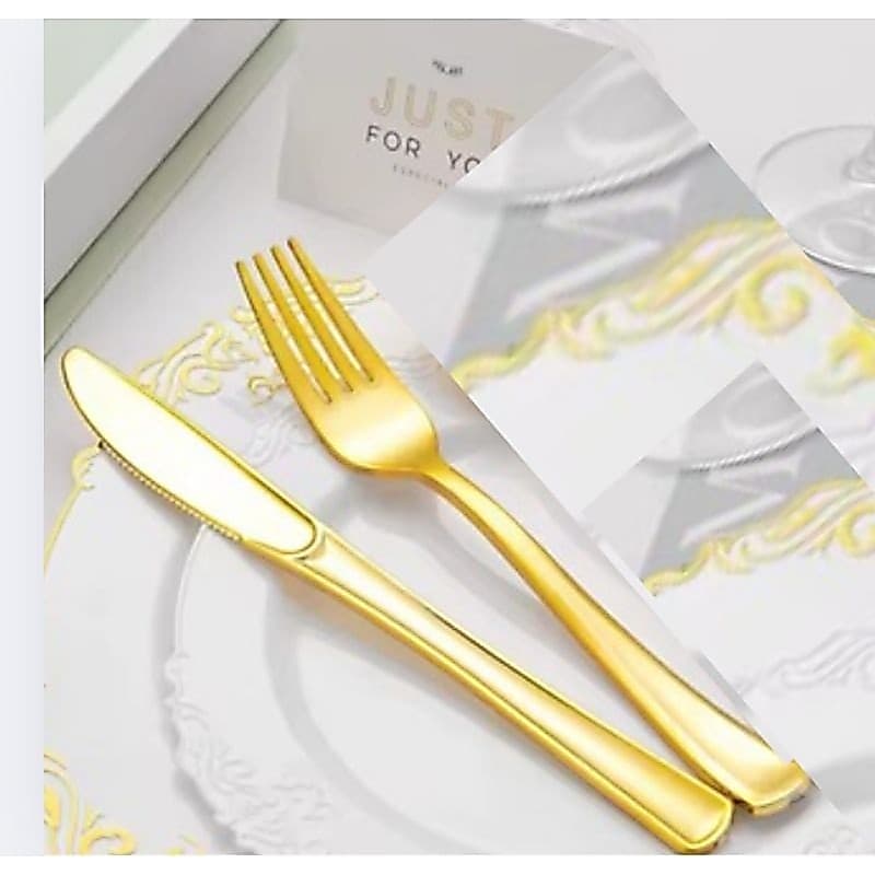 Kit Talheres Sobremesa Garfo E Faca Dourado 2pçs