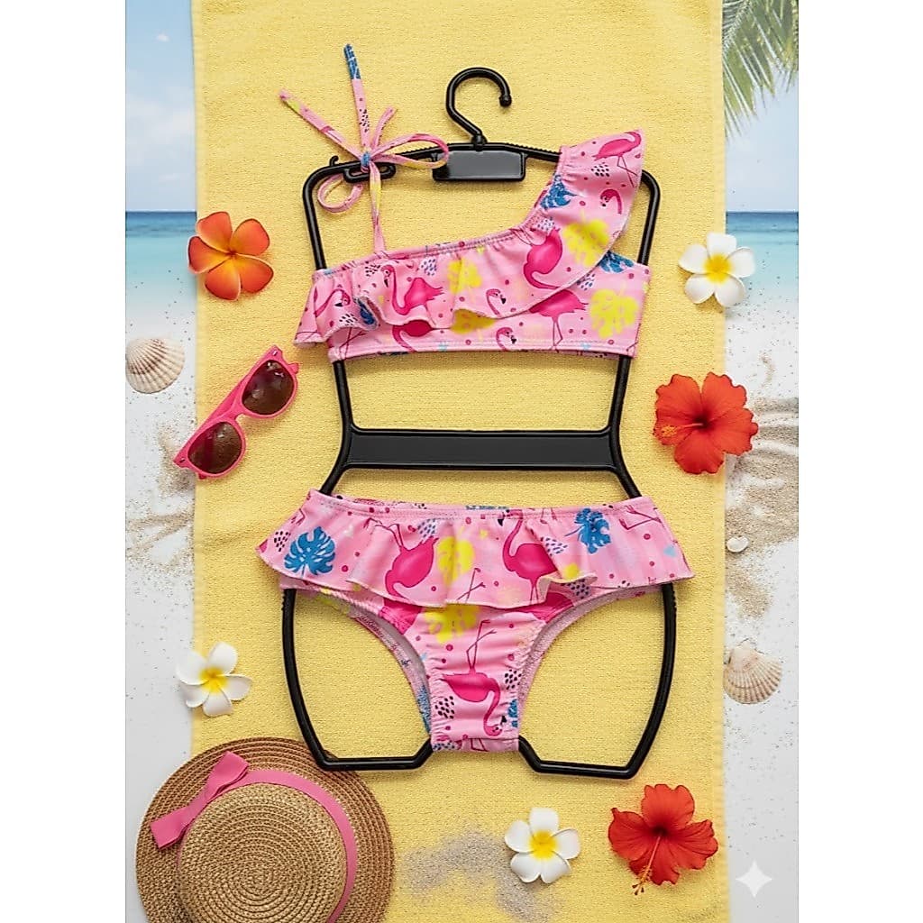 Biquíni infantil Flamingo moda praia piscina forrado na parte frontal