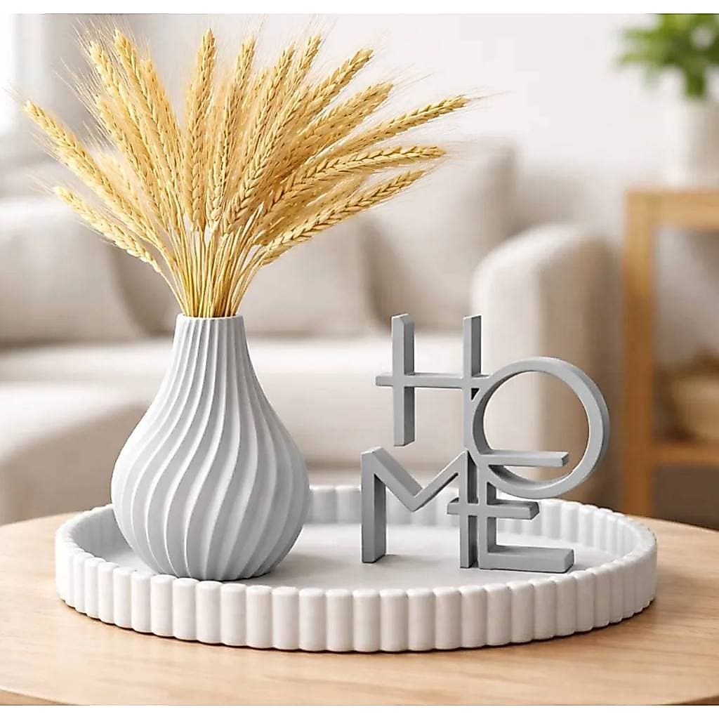 Kit Vaso Jarro decorativo Espiral com Bandeja e Placa Home para Decoração Sala Quarto Escritório