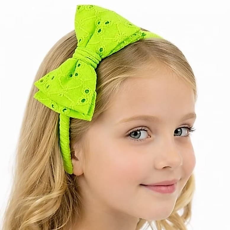 Tiara Infantil Verde Neon Laço Duplo Laise Luxo - Diversas Cores Menina Kids