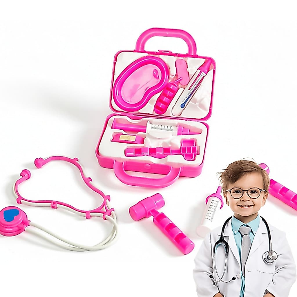 Brinquedo Infantil Mini Doutor Doutora Colorido Com Azul Rosa Com Várias Peças Didático