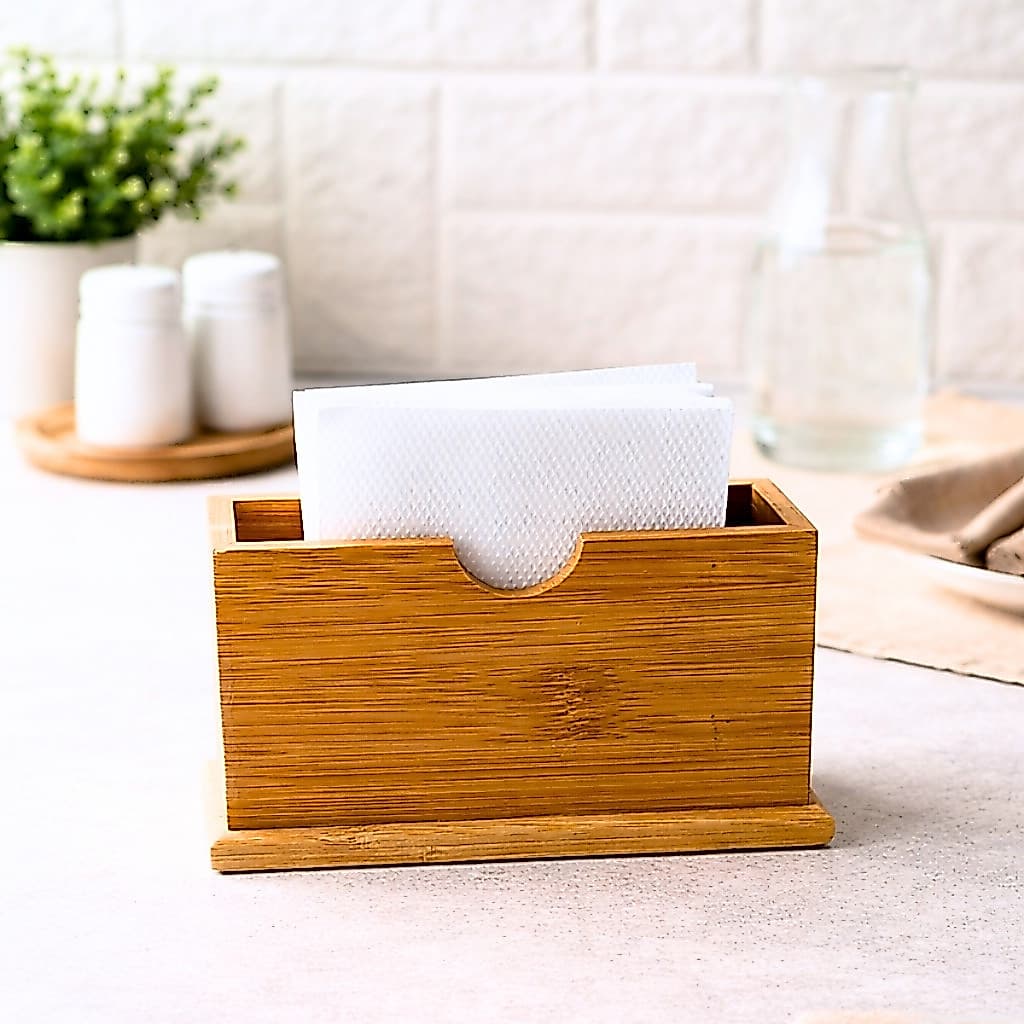 Porta Guardanapos de Bambu Ecológico para Papel ou Tecido Mesa Posta