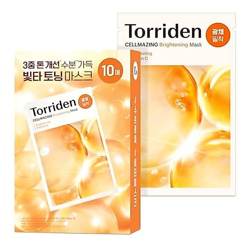 Máscara Facial Torriden CELLMAZING Vita C (10 Folhas) | Brilho & amp ; De Folha Coreana Que Aumenta O Melhorando Tom Ger