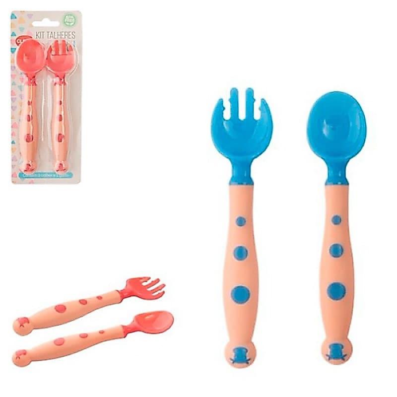Conjunto Talher Colher E Garfo Para Bebê De Silicone