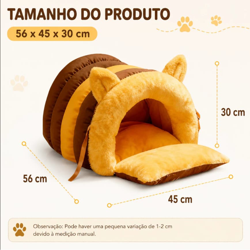 Cama Pote Mel Pequena, Toca Fofa Gato Cachorro, Edição Upgrade 2026 com Almofad a Grossa e Base Antiderrapante 56*45*30
