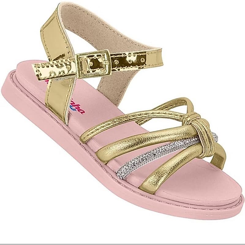 Sandália Infantil Molekinha Original Dourada Strass Laço Menina Bebê Confortável