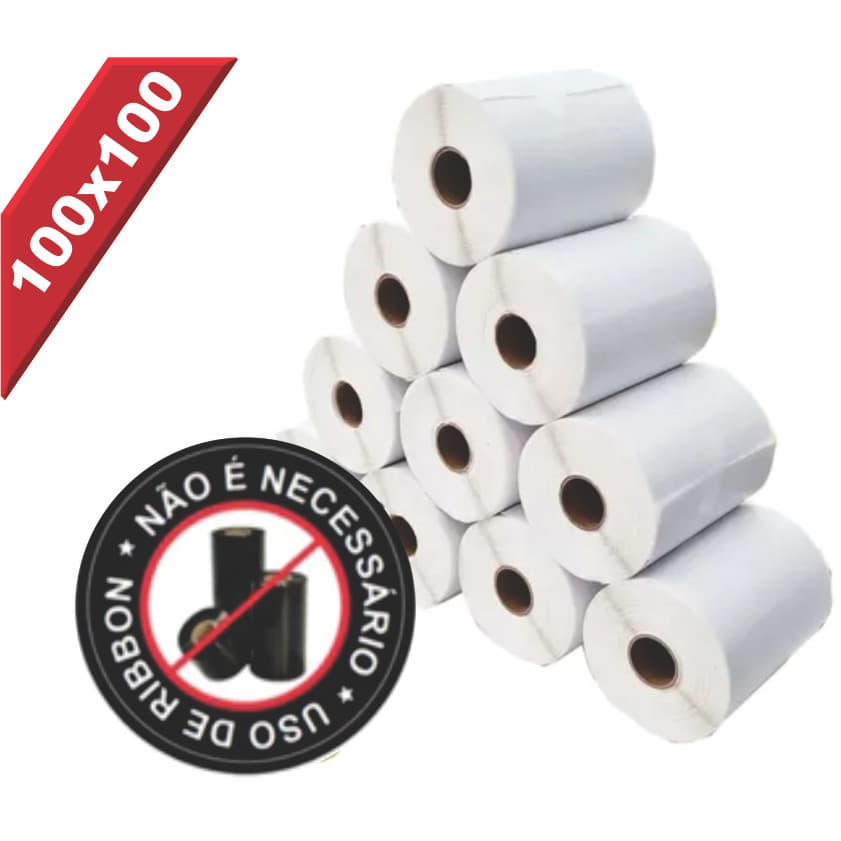 KIT 10 Rolos Etiqueta Térmica 10x10 Cm / 100x100mm Rolo com 300 Etiquetas