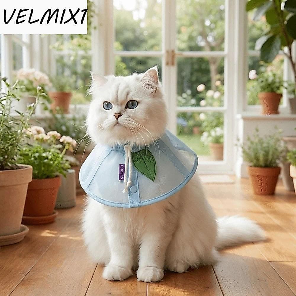 Coleira VELMIX1 Cat Elizabeth , Cone De Pescoço Para Animais De Estimação De Malha Transparente Ajustável Com Cordão , P