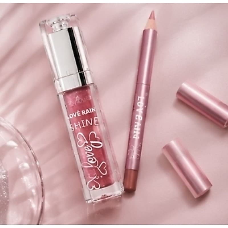 Kit Gloss Shine + Lápis de Boca Love Rain 2 em 1 | Brilho Intenso e Contorno Perfeito