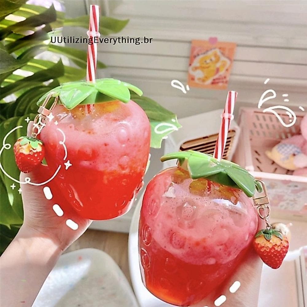 UUTIL 500ml Garrafa De Suco Em Forma De Morango Bonito Copo De Água Portátil À Prova De Vazamentos Para Viagens