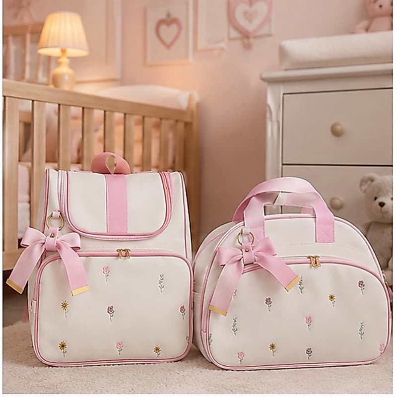 kit Bolsa Maternidade Rosa Bebê e Mochila Luxo Impermeável Analu baby