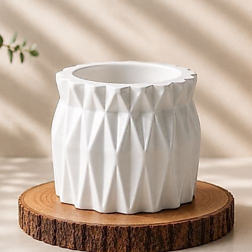 Vaso De Gesso Origame Geométrico Decorativo Branco Neve