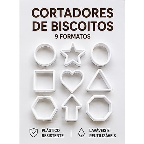 Kit 9 Cortadores de Biscoitos Bolachas Formas Básicas Plástico Resistente