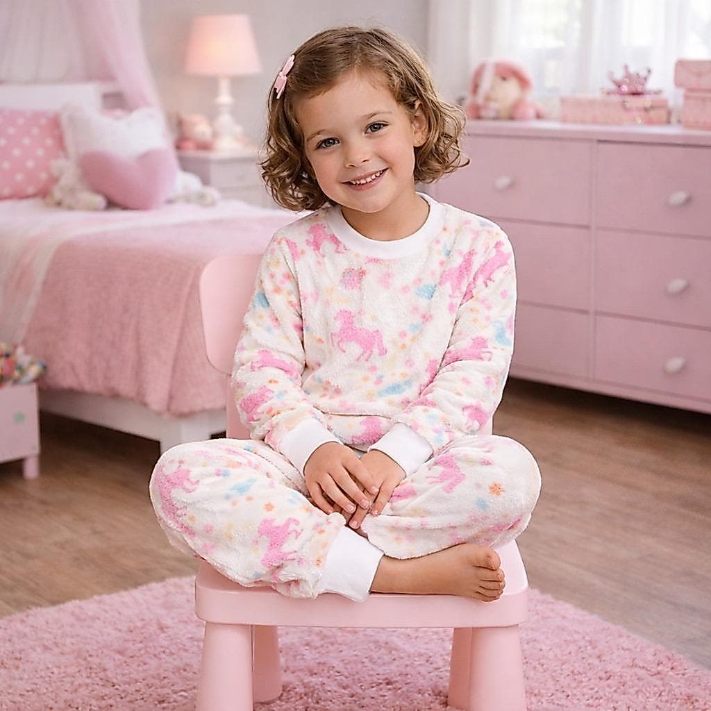 Conjunto Infantil Brilha no Escuro  Pijamas   para  Meninas de Inverno 2 a 16 Anos  Iluminado e Tecido Macio em Plush