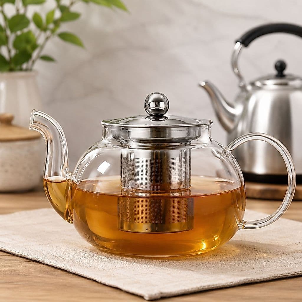 Bule Vidro Chaleira Tampa Infusor Borossilicato Inox Chá Café
