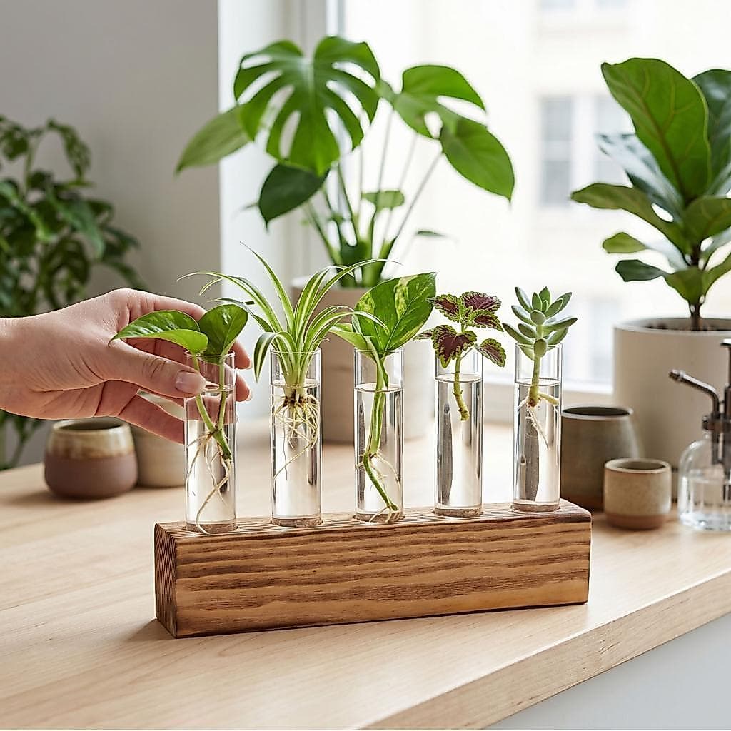 Yosoo Estação De Propagação De Plantas Tubos De Ensaio De Vidro Com Suporte De Madeira Vasos Transparentes Para Cortes I